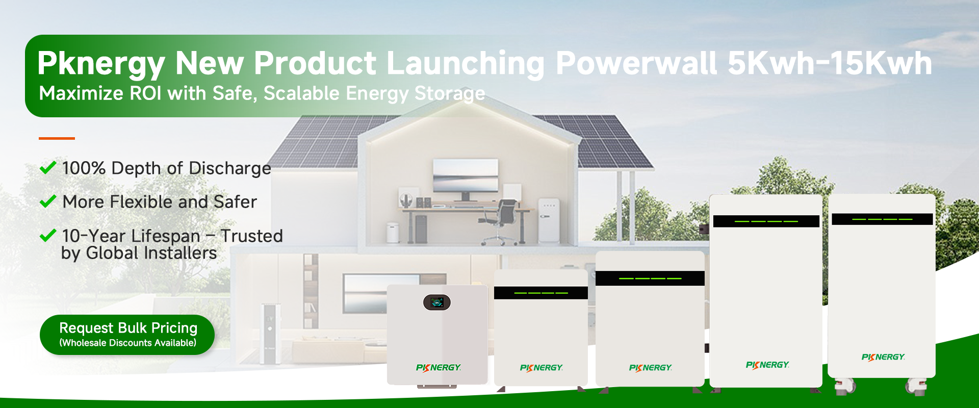 PKNERGY 51.2V Smart LiFePO₄ Wall Battery (5–15kWh) for Home & Business