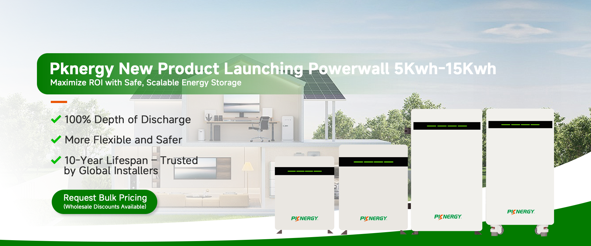 PKNERGY 51,2V chytrá LiFePO₄ nástěnná baterie (5-15kWh) pro domácnosti a firmy